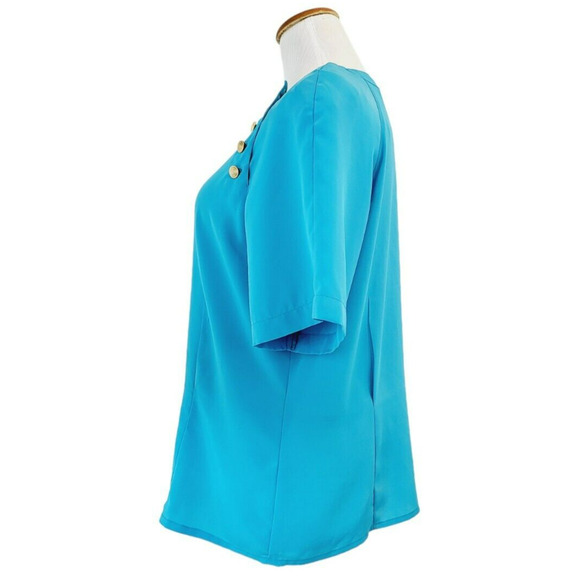 SK and Company Vintage Blue Teal 1980s Shoulder Pads VTG 80s Shirt Size 14 - Picture 5 of 16